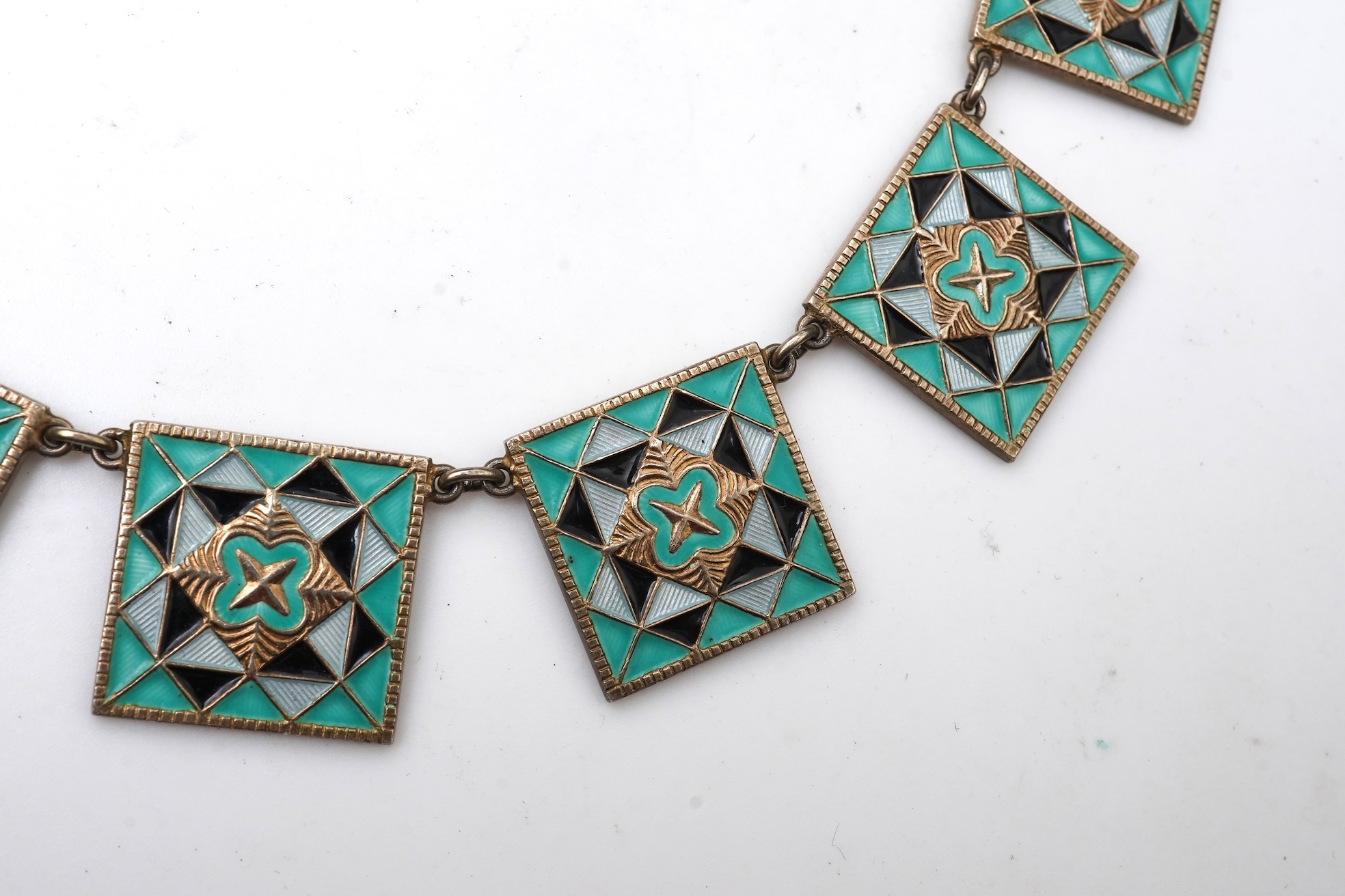 A silver and enamel necklace, Scandinavia, mid 20th century